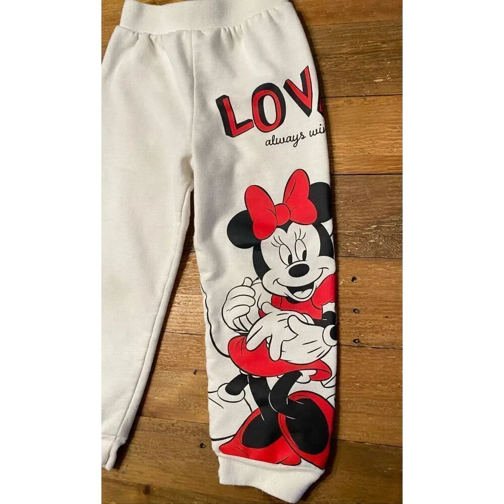 Disney size 4 Minnie Mickey 2 piece outfit white red heart love valentines
